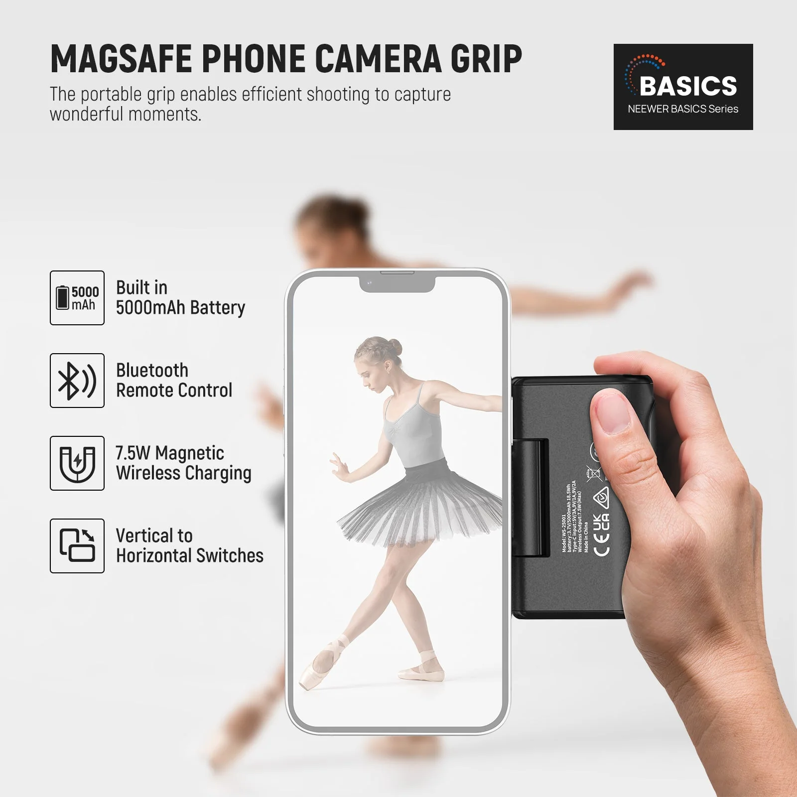 NEEWER BASICS WS-25001 Magnetic Phone Camera Grip with Shutter Remote - Image 2