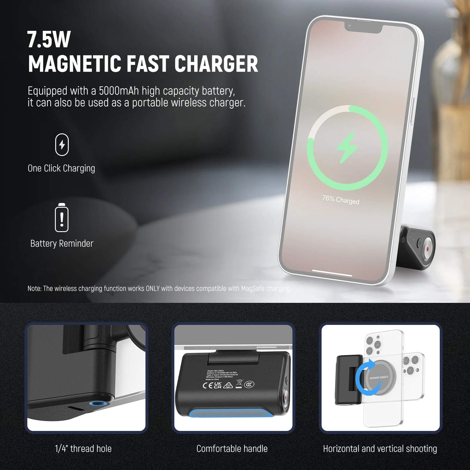 NEEWER BASICS WS-25001 Magnetic Phone Camera Grip with Shutter Remote - Image 5