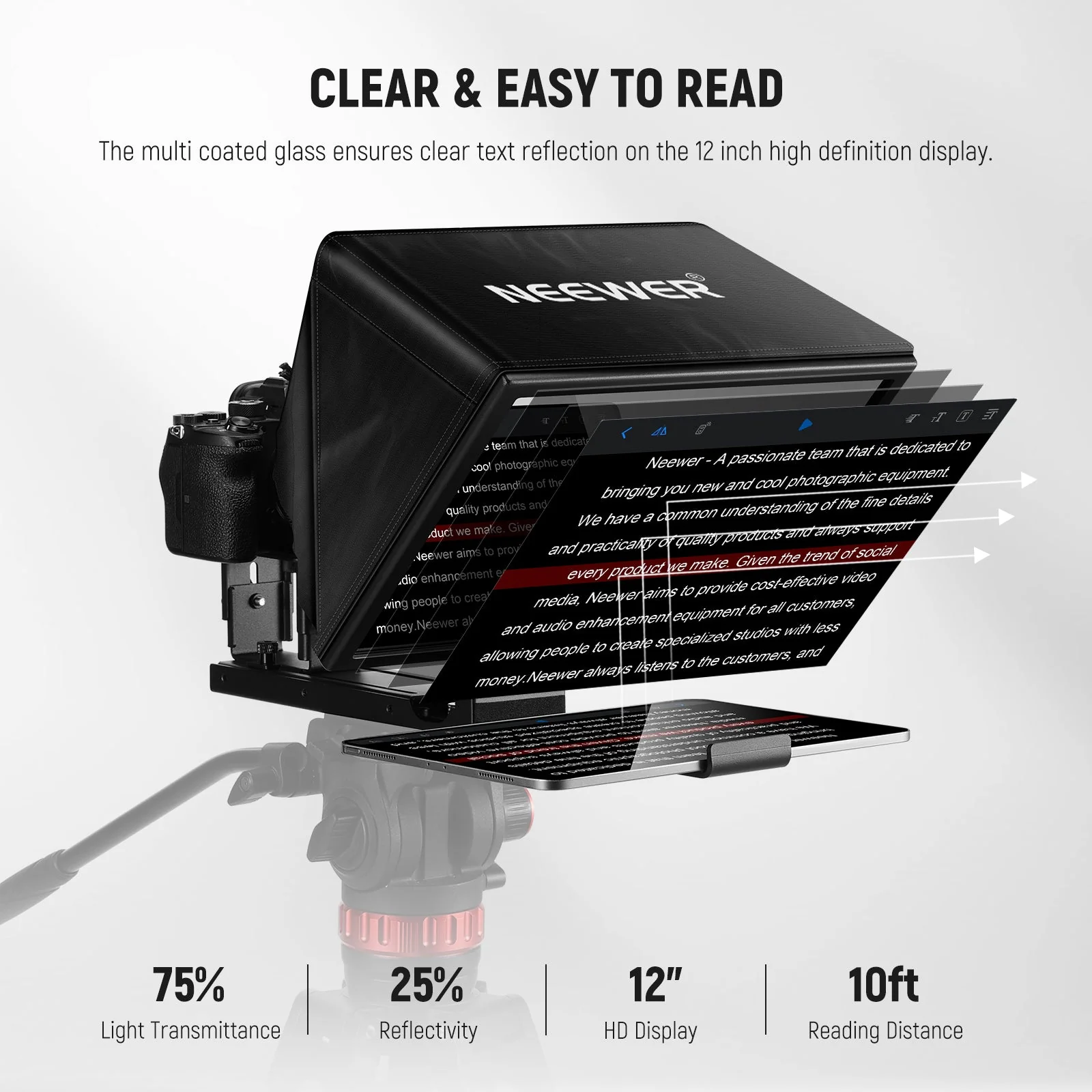NEEWER BASICS X12B Aluminum Assembly Free Liftable Teleprompter - Image 4