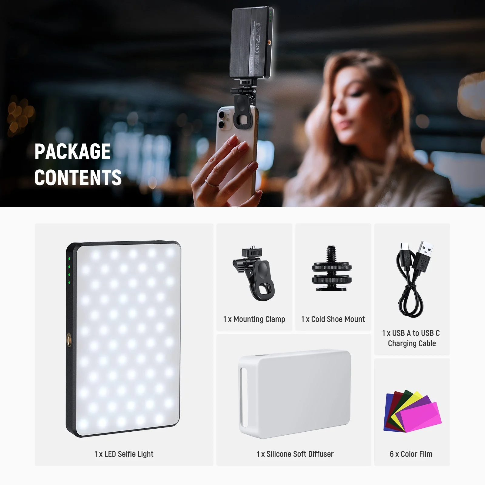 NEEWER BASICS BL120B Clip On LED Selfie Phone Light Kit - Image 9