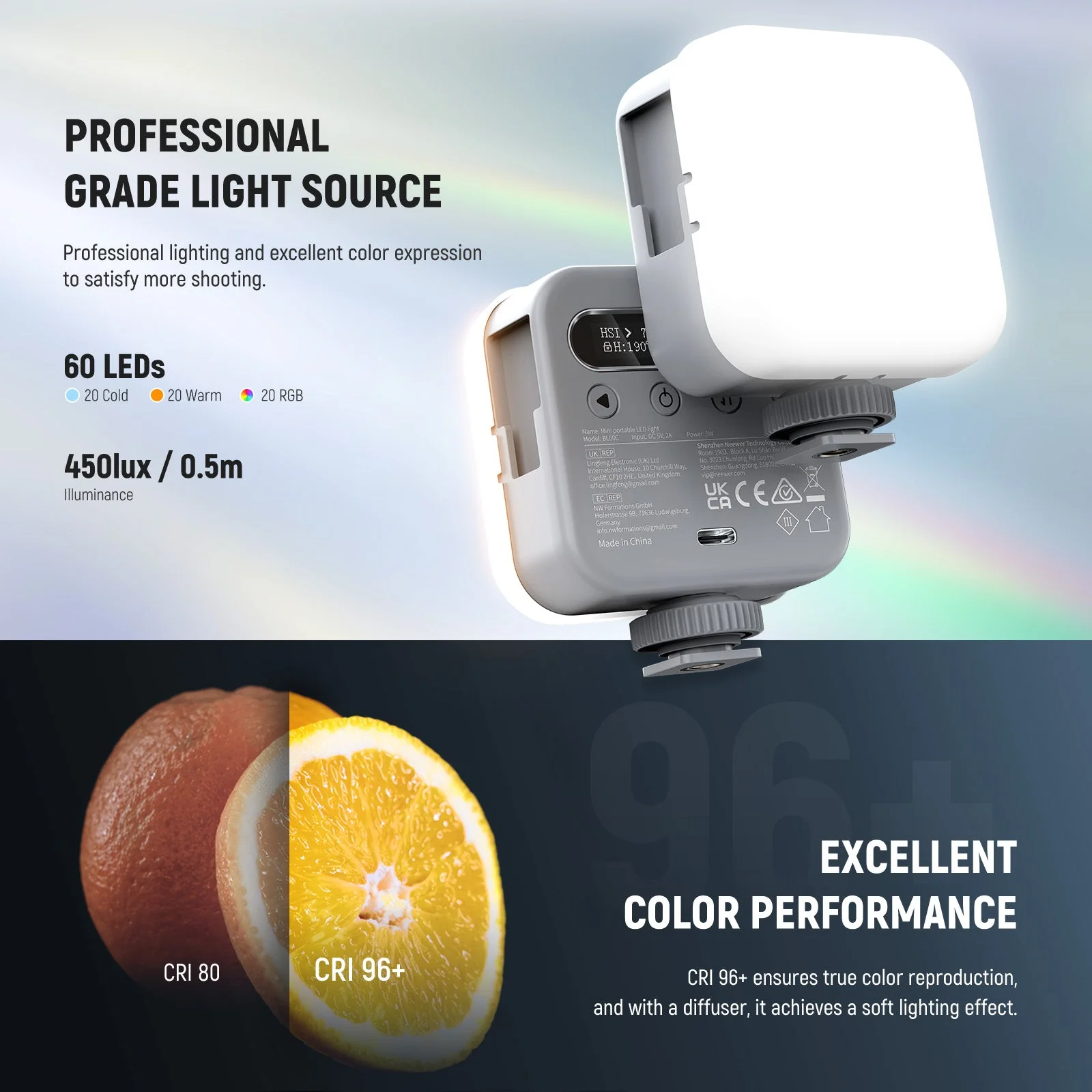 NEEWER BASICS BL60C 360° Full Color Magnetic RGB Video Light - Image 3