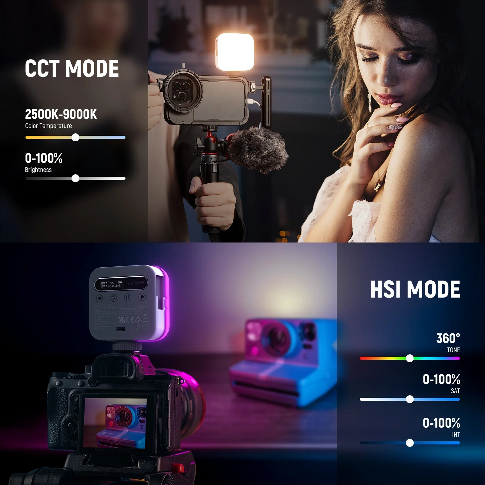 NEEWER BASICS BL60C 360° Full Color Magnetic RGB Video Light - Image 4