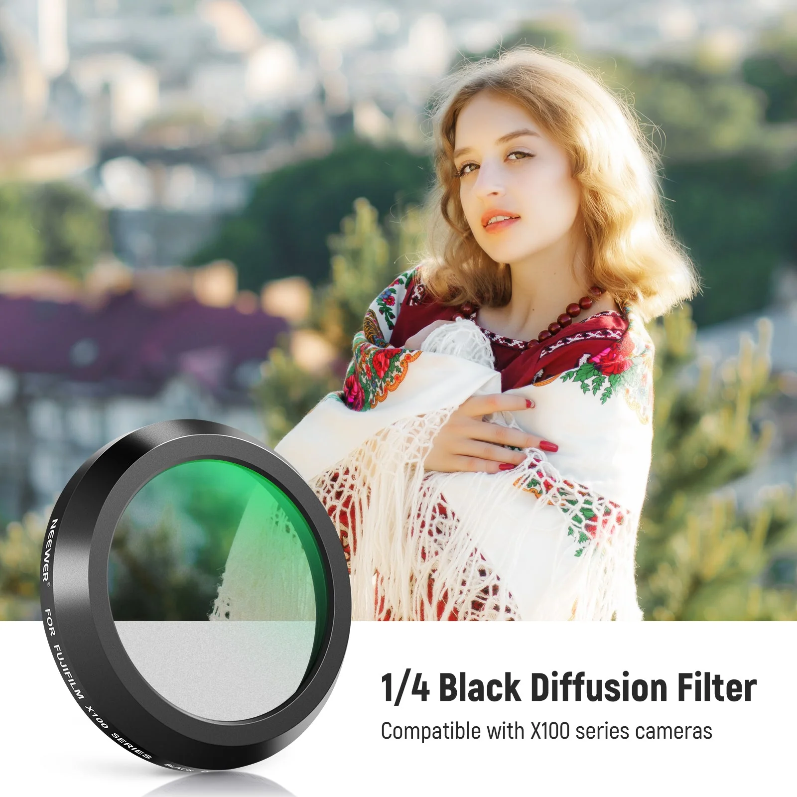 NEEWER Black Diffusion 1/4 Lens Filter for Fujifilm X100 Series Cameras - Image 2