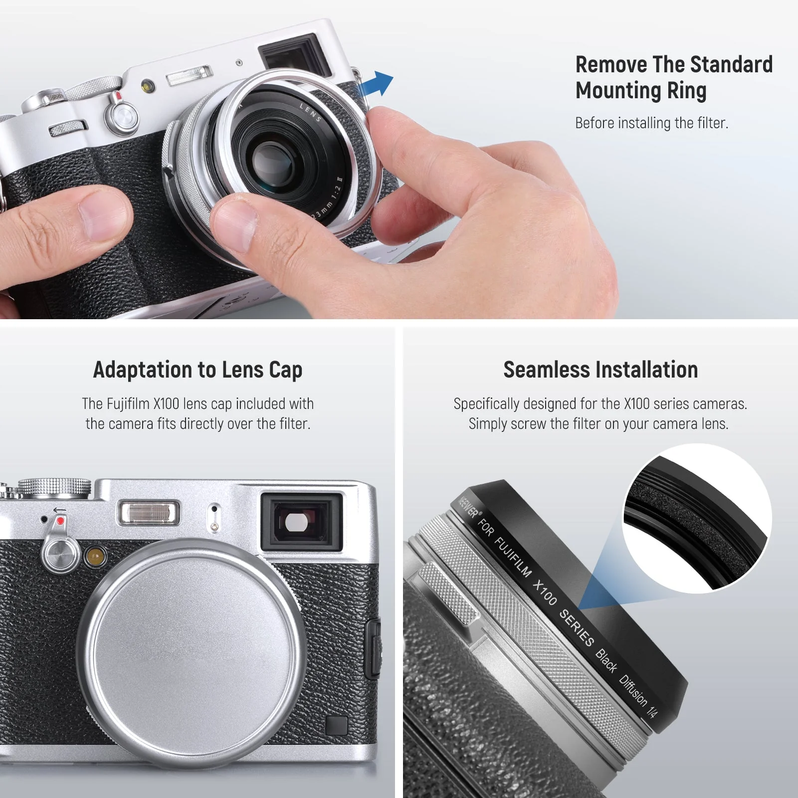NEEWER Black Diffusion 1/4 Lens Filter for Fujifilm X100 Series Cameras - Image 5