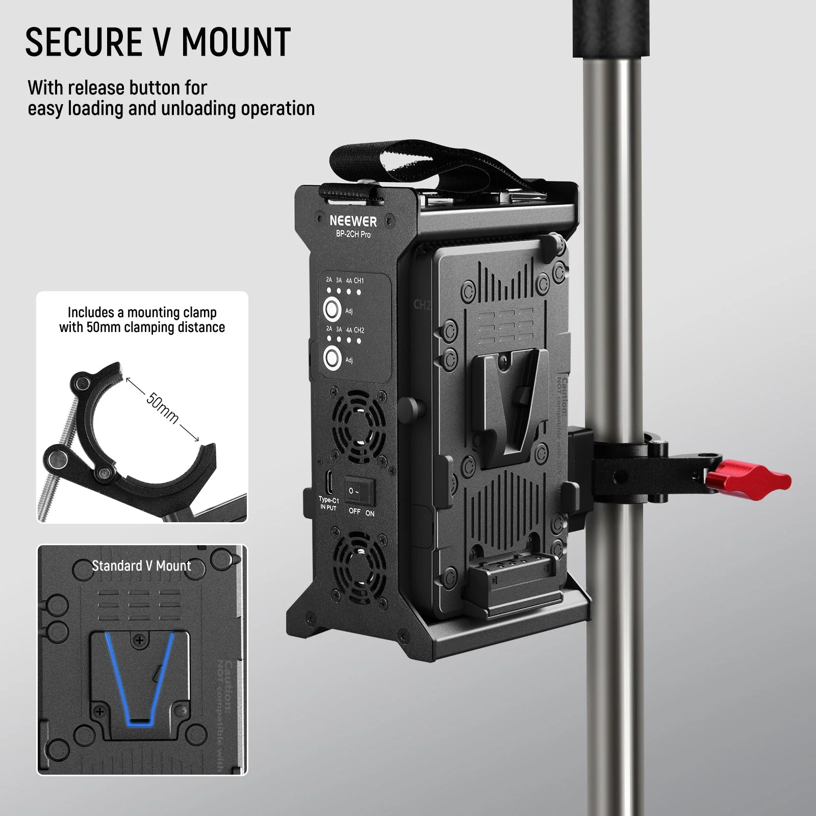 NEEWER BP-2CH Pro V Mount Battery Charger Dual Channel 100W PD Fast Charging - Image 6