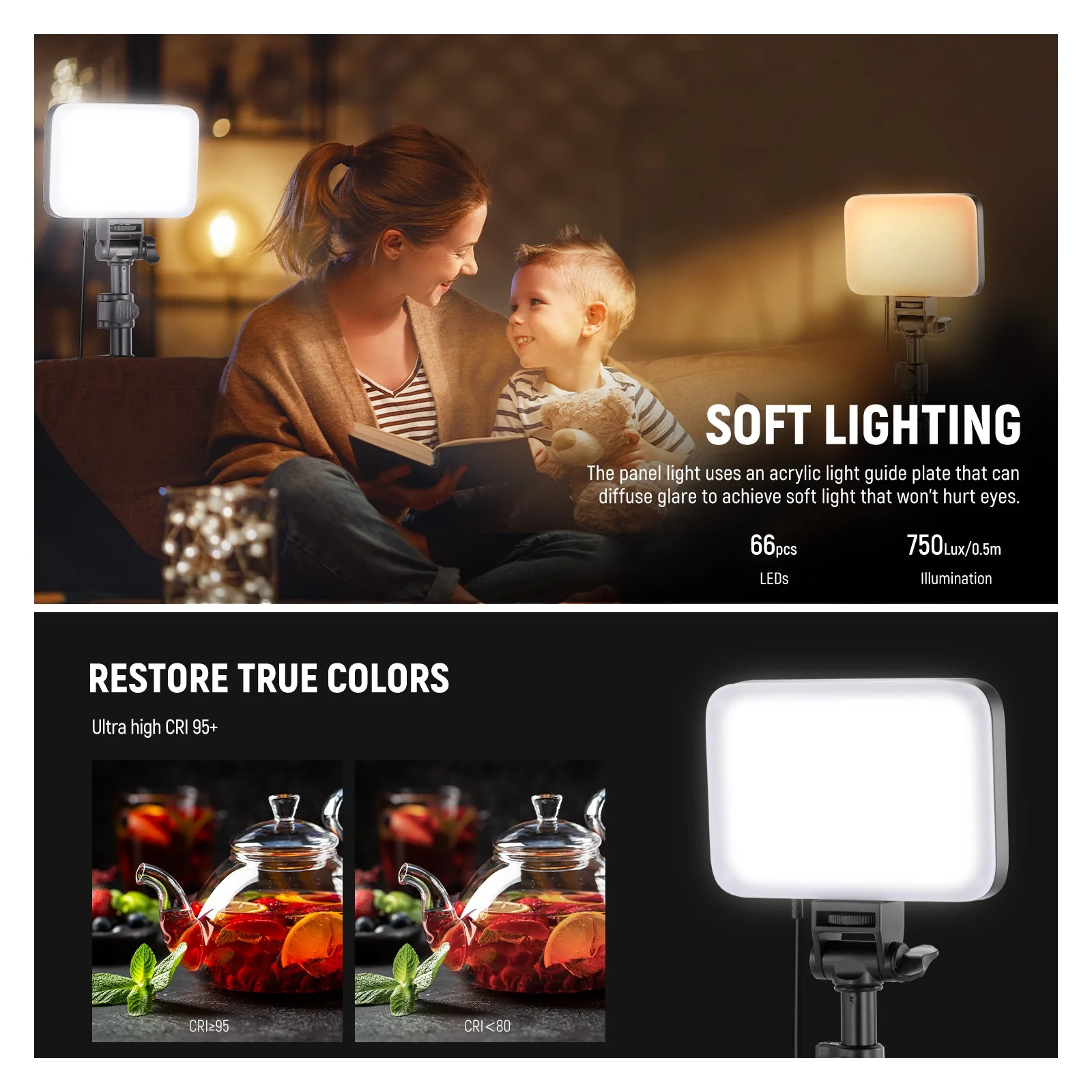 NEEWER BASICS BP66 2 Pack Bi-Color Video Light Panel Lighting Kit - Image 3