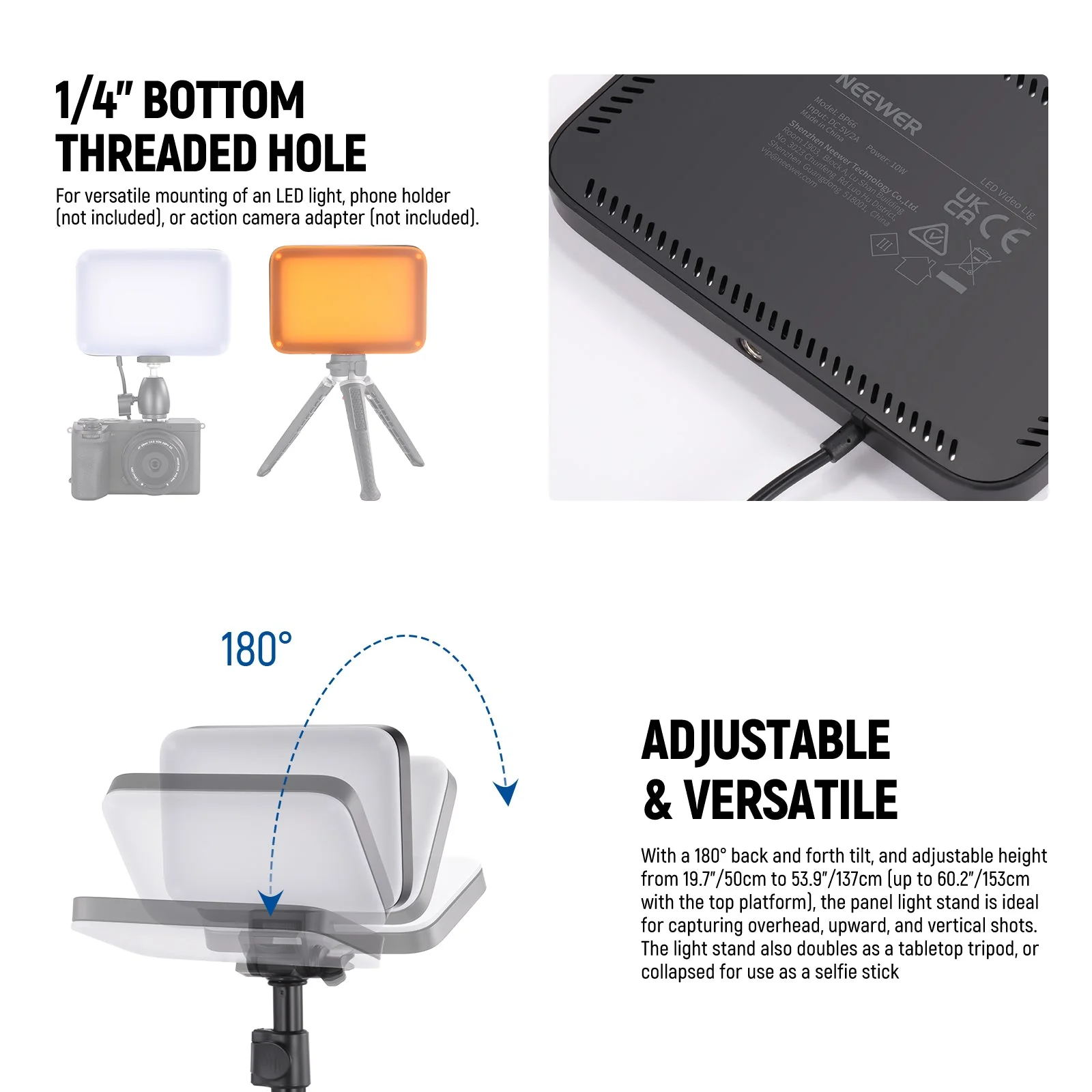 NEEWER BASICS BP66 2 Pack Bi-Color Video Light Panel Lighting Kit - Image 5