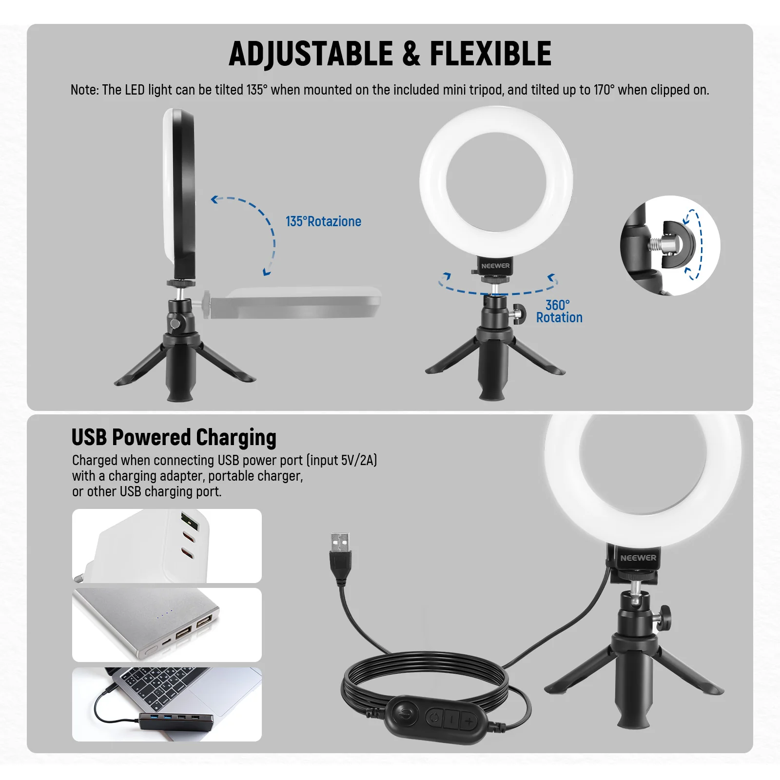 NEEWER BASICS BR60 5" Bi-Color Ring Light with Clip & Mini Tripod - Image 15