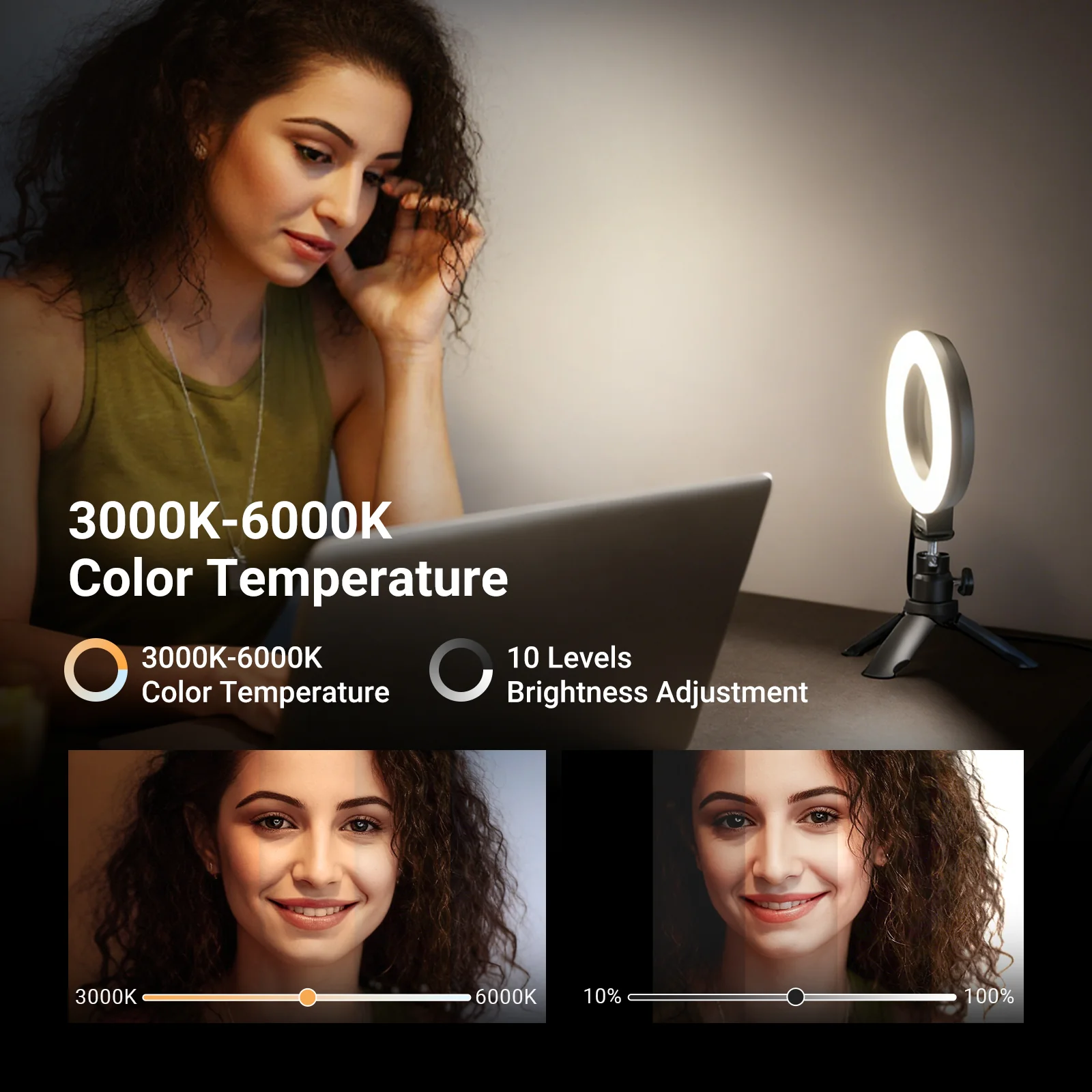 NEEWER BASICS BR60 5" Bi-Color Ring Light with Clip & Mini Tripod - Image 4