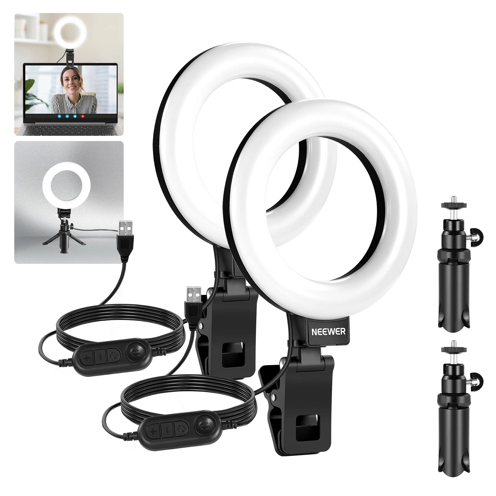 NEEWER BASICS BR60 5" Bi-Color Ring Light with Clip & Mini Tripod - Image 9