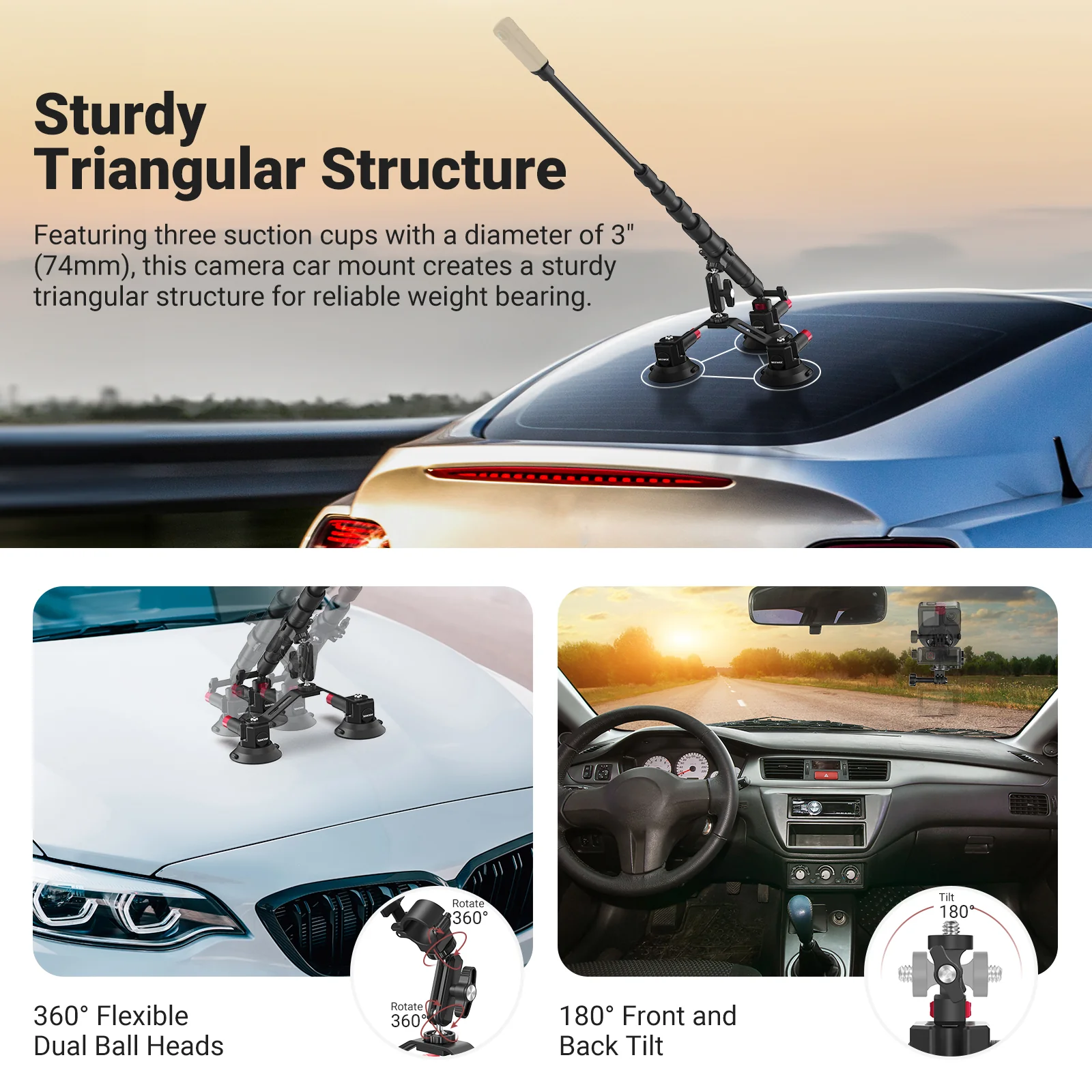 NEEWER CA065 Triple Suction Cup Car Mount - Image 4