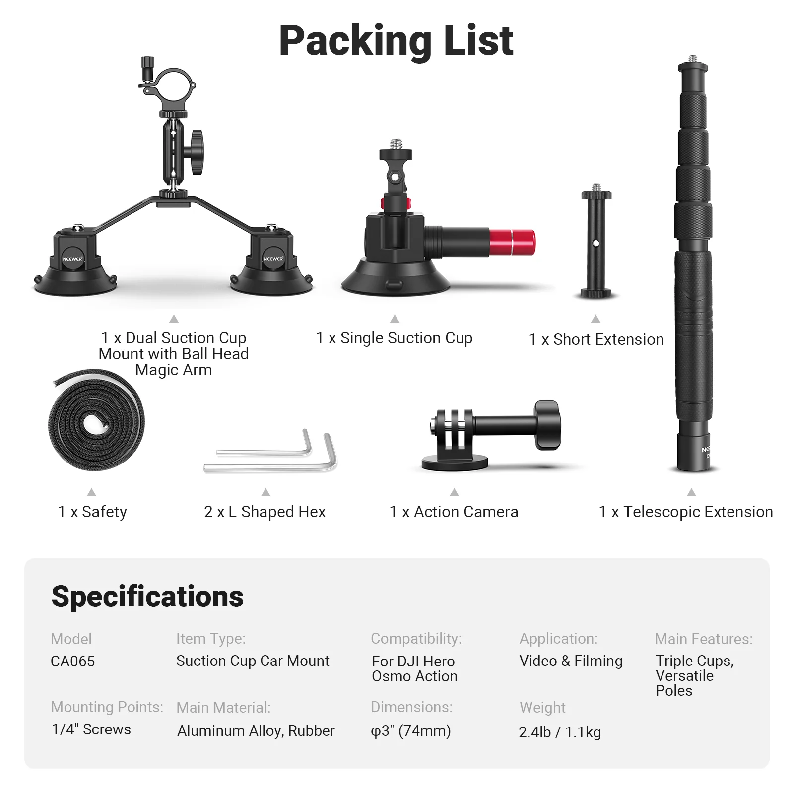 NEEWER CA065 Triple Suction Cup Car Mount - Image 8