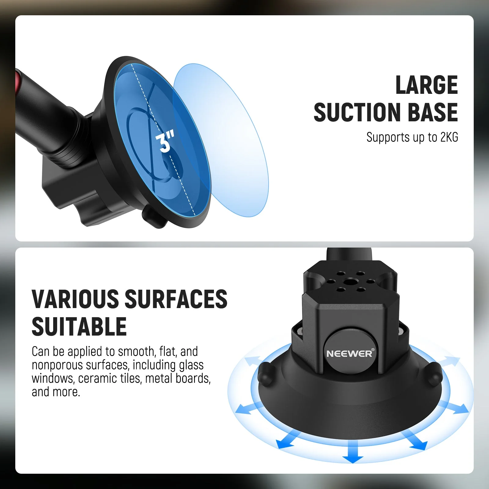 NEEWER CA067 Triple Suction Cup Camera Car Mount - Image 3