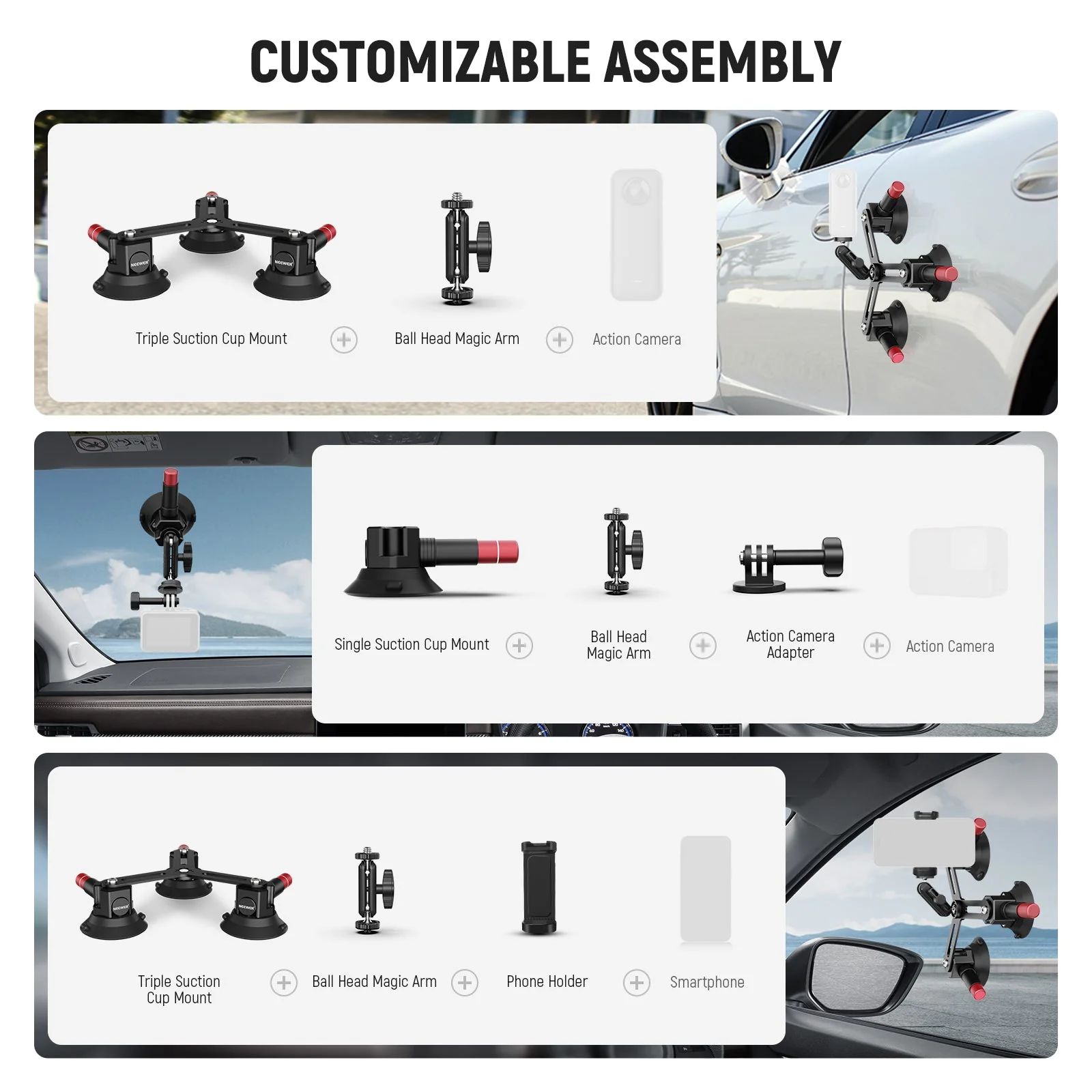 NEEWER CA067 Triple Suction Cup Camera Car Mount - Image 4