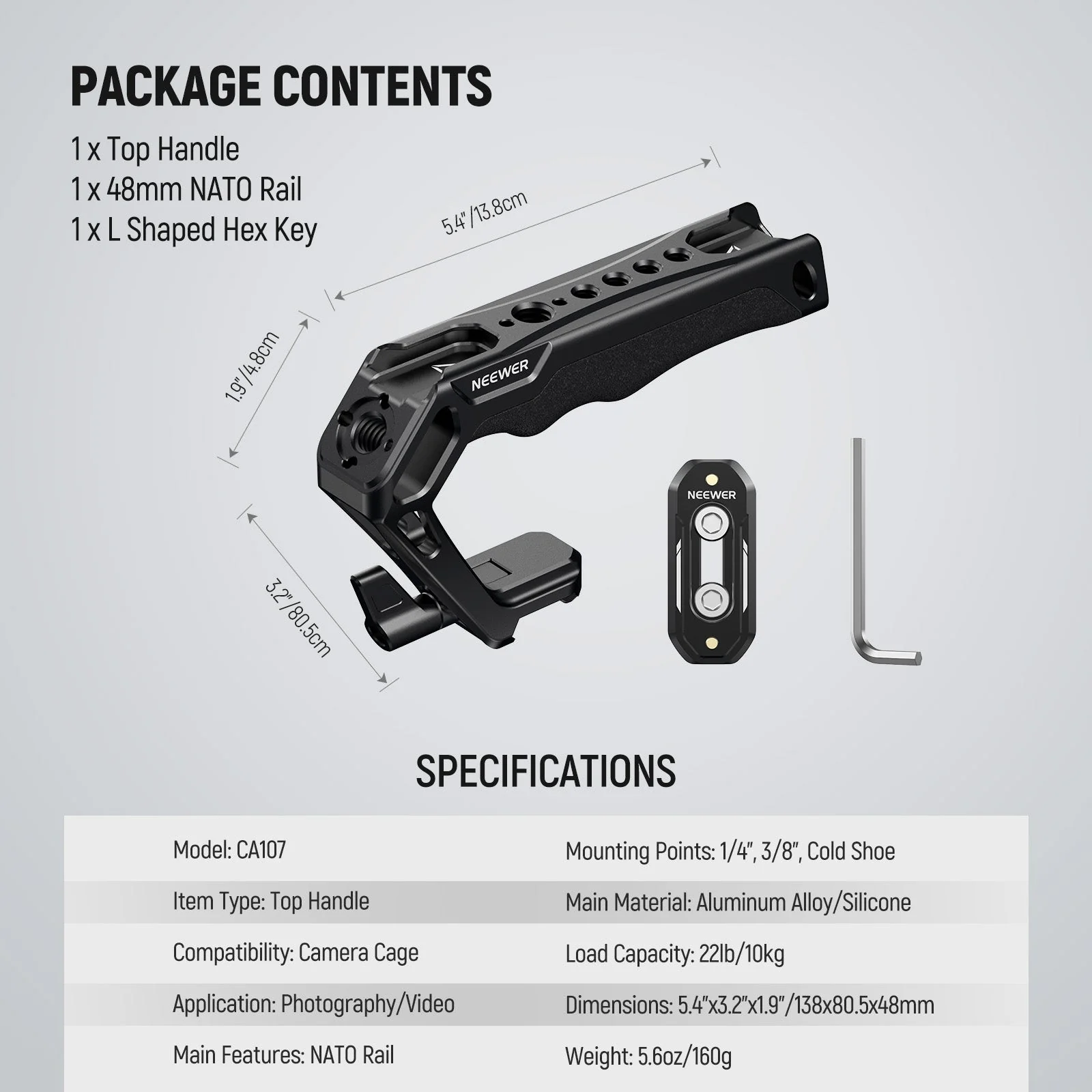 NEEWER CA103 NATO Top Handle Kit with Quick Release NATO Clamp - Image 8