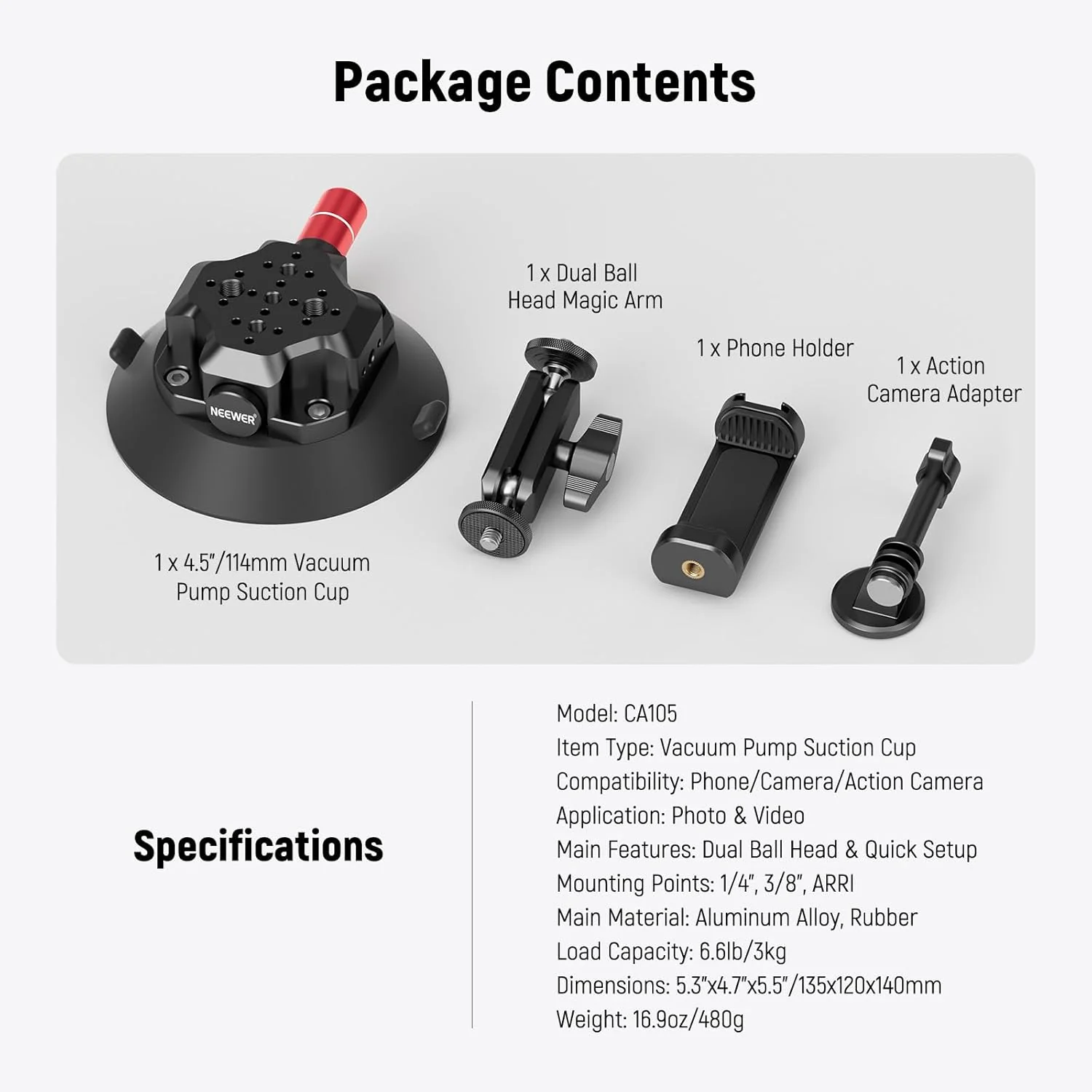 NEEWER CA104/CA105 Suction Cup Mount with Arm - Image 14
