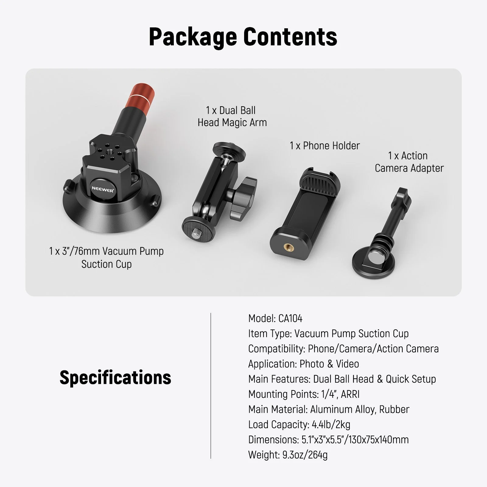 NEEWER CA104/CA105 Suction Cup Mount with Arm - Image 7
