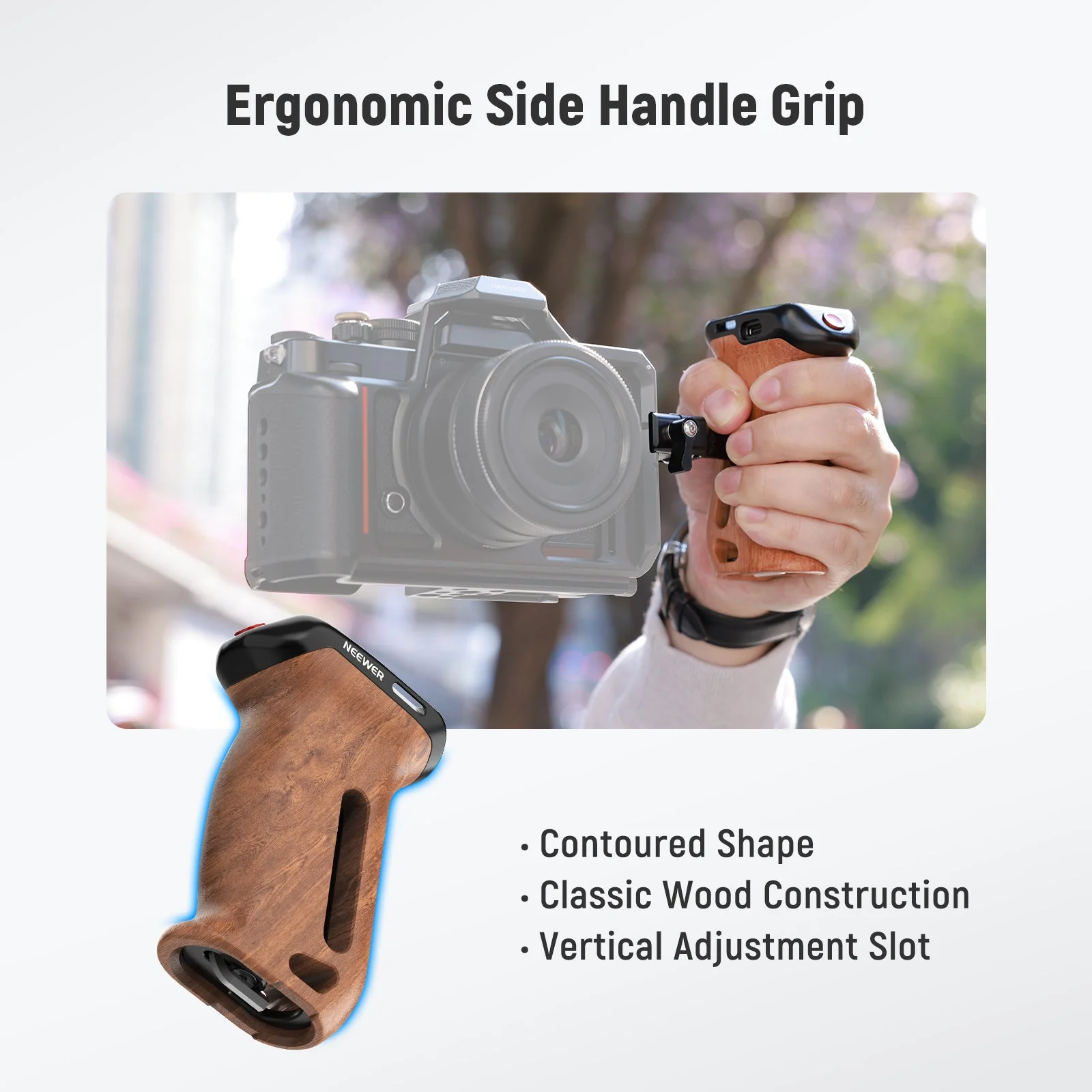 NEEWER CA123 Wooden Side Handle with Record Start/Stop Remote Trigger - Image 2