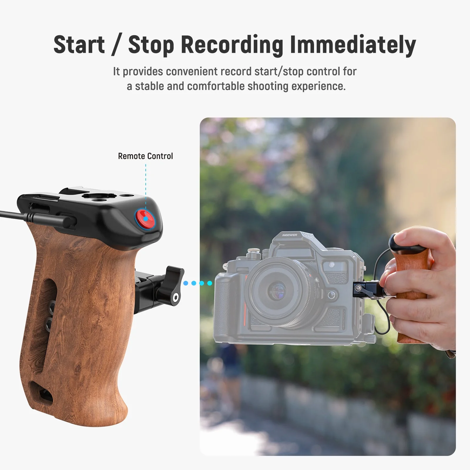 NEEWER CA123 Wooden Side Handle with Record Start/Stop Remote Trigger - Image 5
