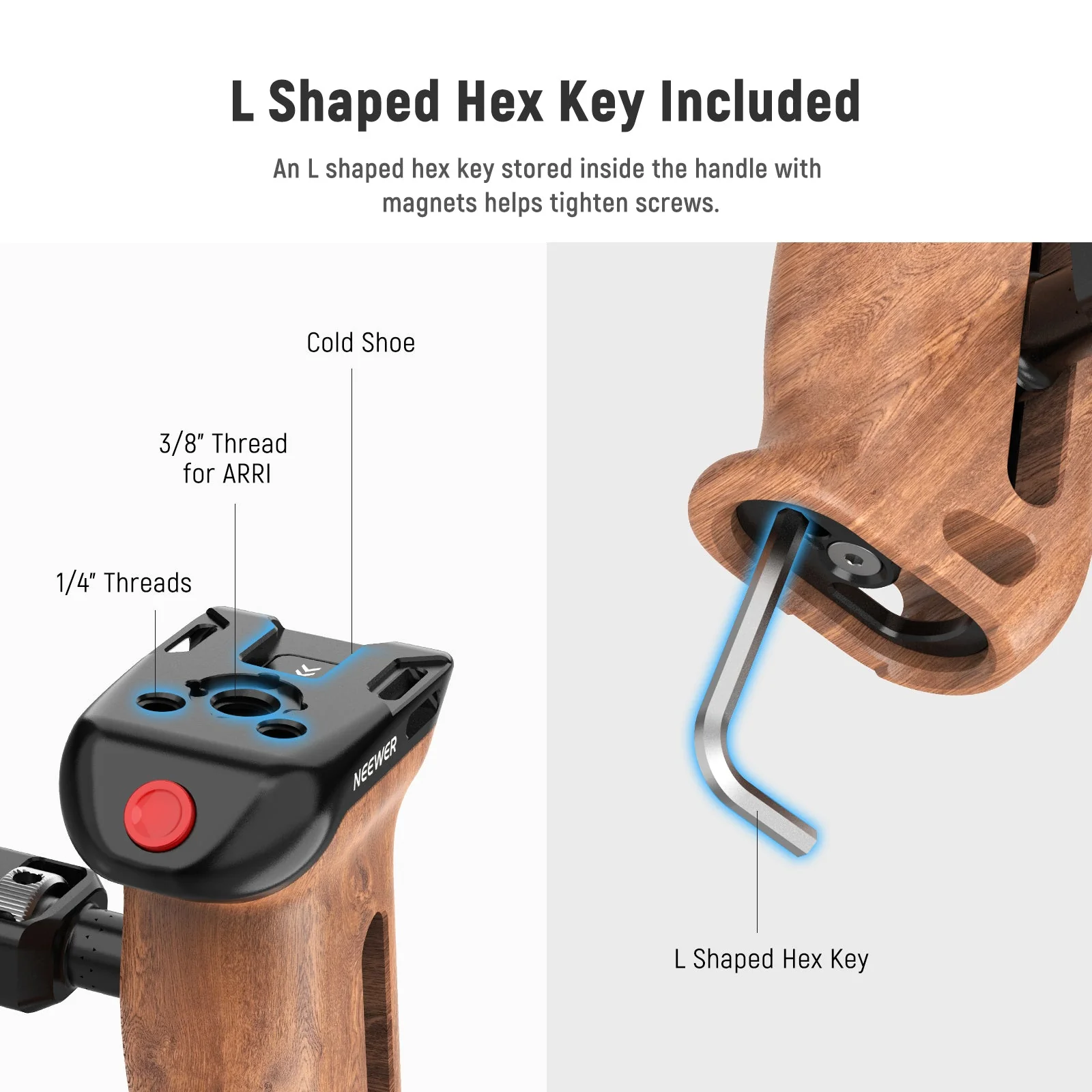 NEEWER CA123 Wooden Side Handle with Record Start/Stop Remote Trigger - Image 8