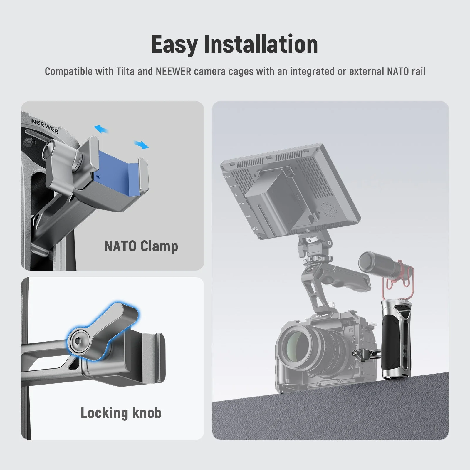 NEEWER CA125 Aluminum Alloy Side Handle with NATO Clamp - Image 3