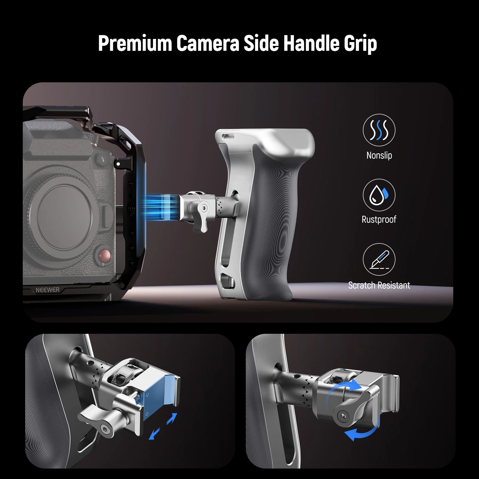 NEEWER CA130 Quick Release Side Handle with NATO Clamp & Micarta Grip - Image 2