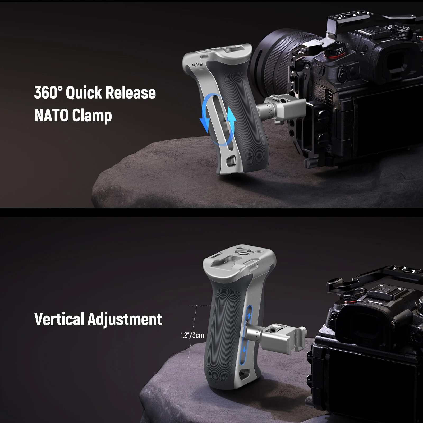 NEEWER CA130 Quick Release Side Handle with NATO Clamp & Micarta Grip - Image 4