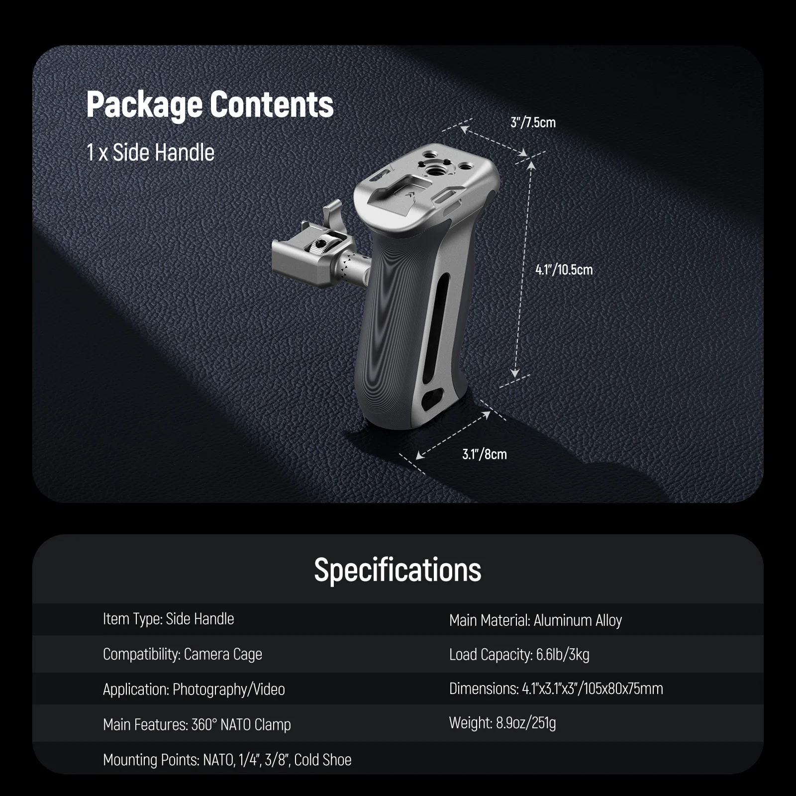 NEEWER CA130 Quick Release Side Handle with NATO Clamp & Micarta Grip - Image 8