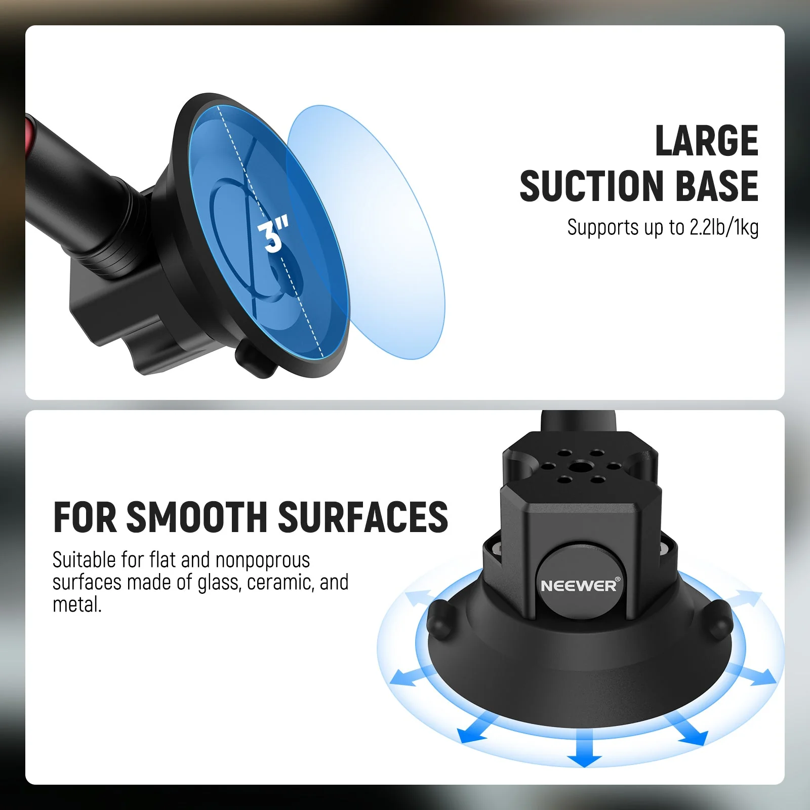 NEEWER CA136 Triple Suction Cup Extension Pole Car Mount Kit - Image 3