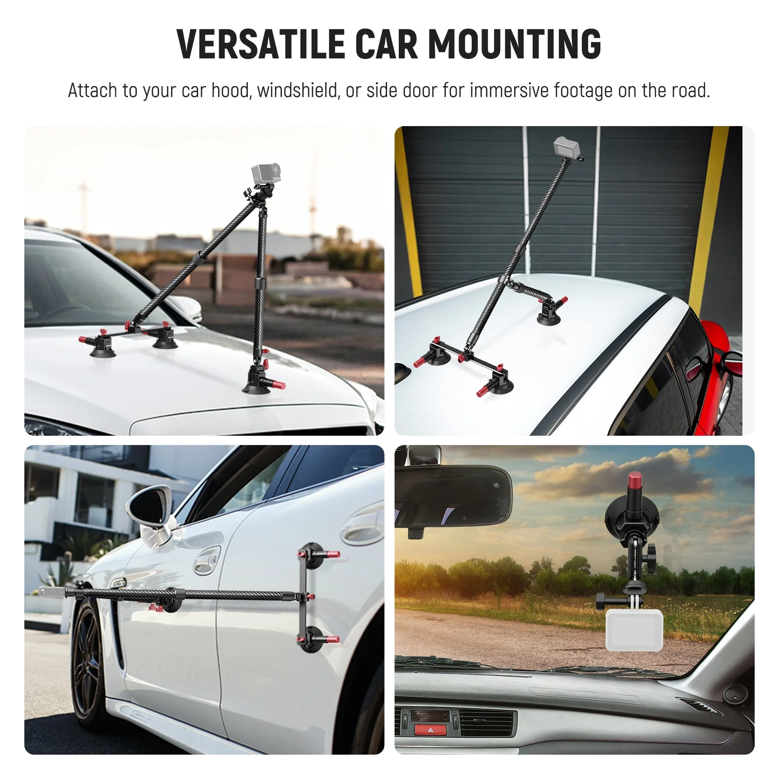 NEEWER CA136 Triple Suction Cup Extension Pole Car Mount Kit - Image 6
