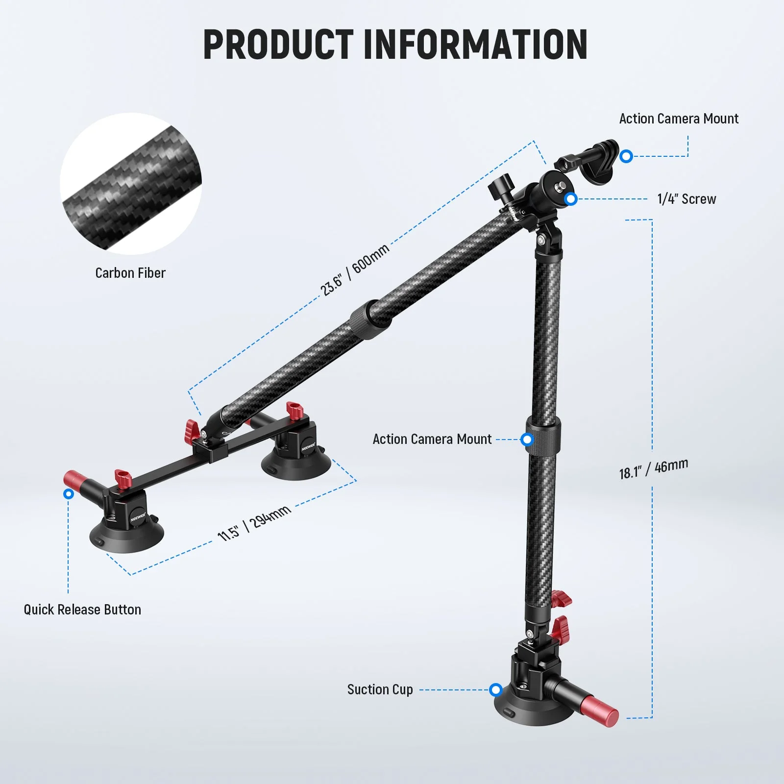 NEEWER CA136 Triple Suction Cup Extension Pole Car Mount Kit - Image 7