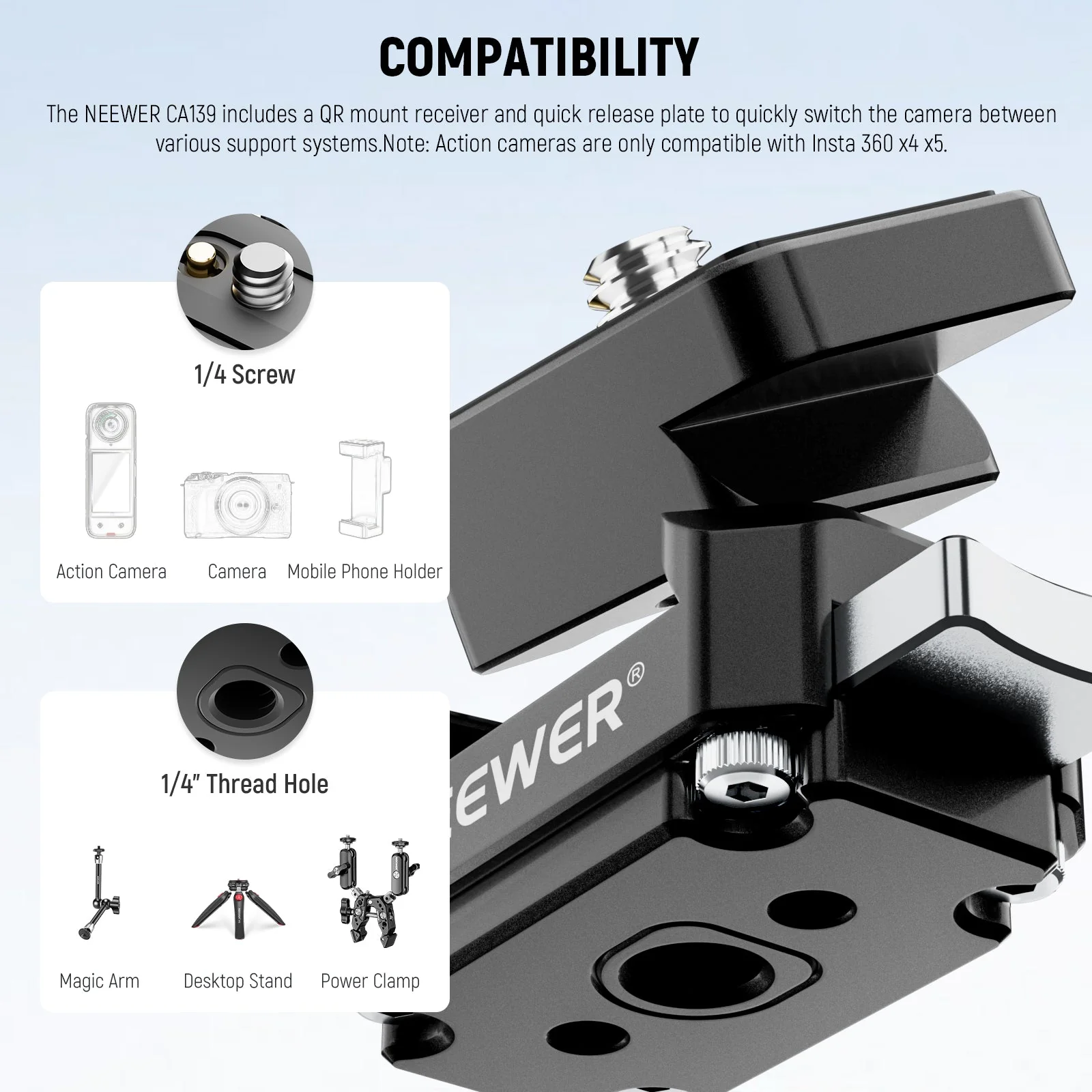 NEEWER CA139 Action Camera Quick Release Plate Tripod Mount - Image 3