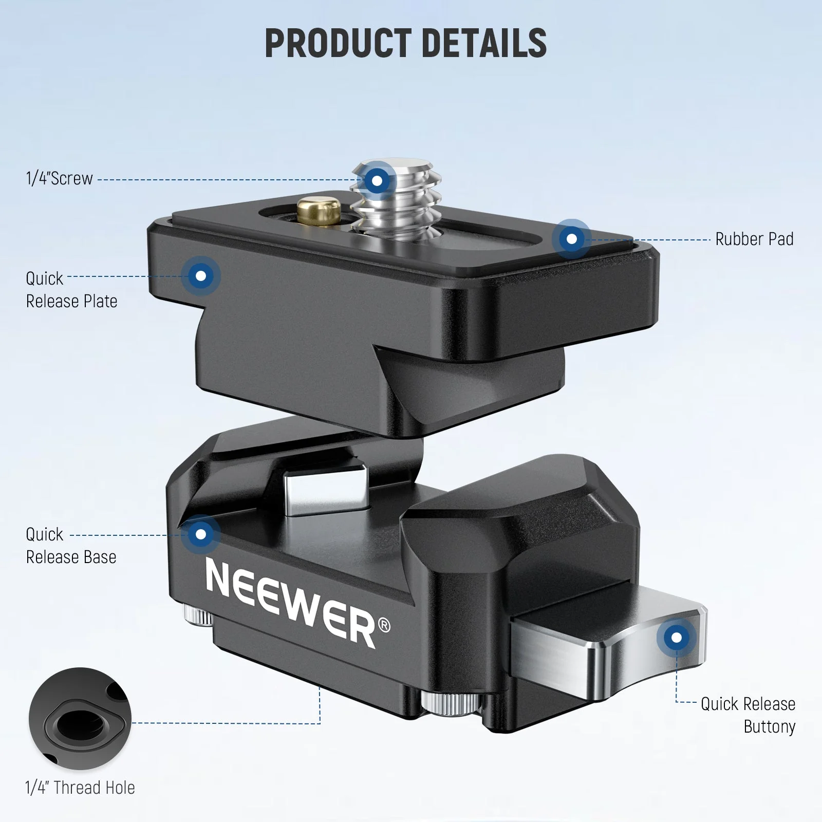 NEEWER CA139 Action Camera Quick Release Plate Tripod Mount - Image 4