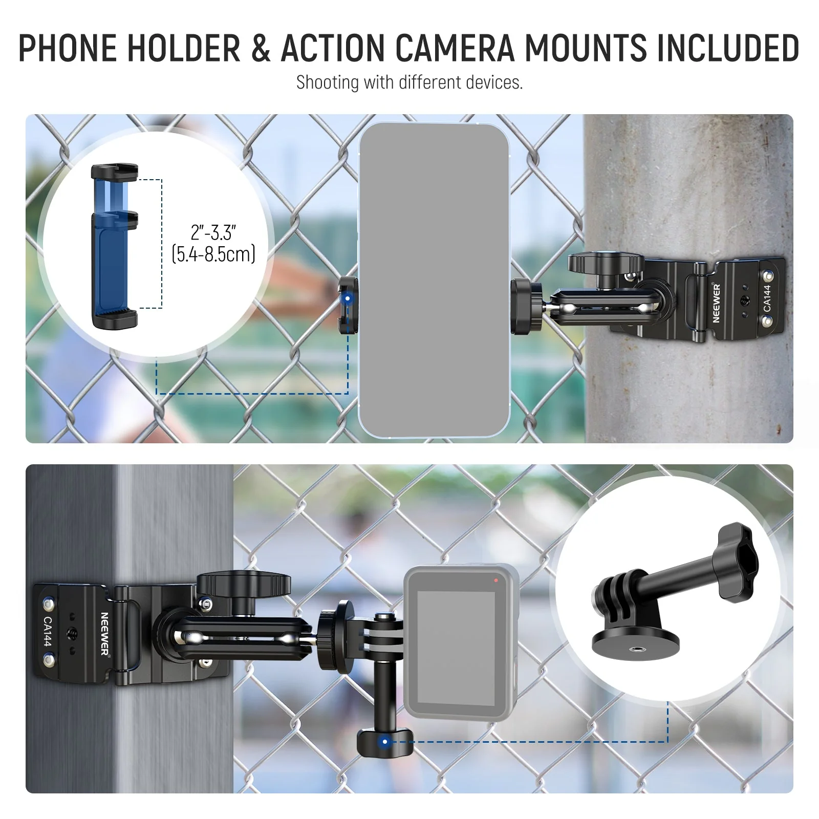 NEEWER CA144 Magnetic Fence Mount for Action Camera Phone - Image 5