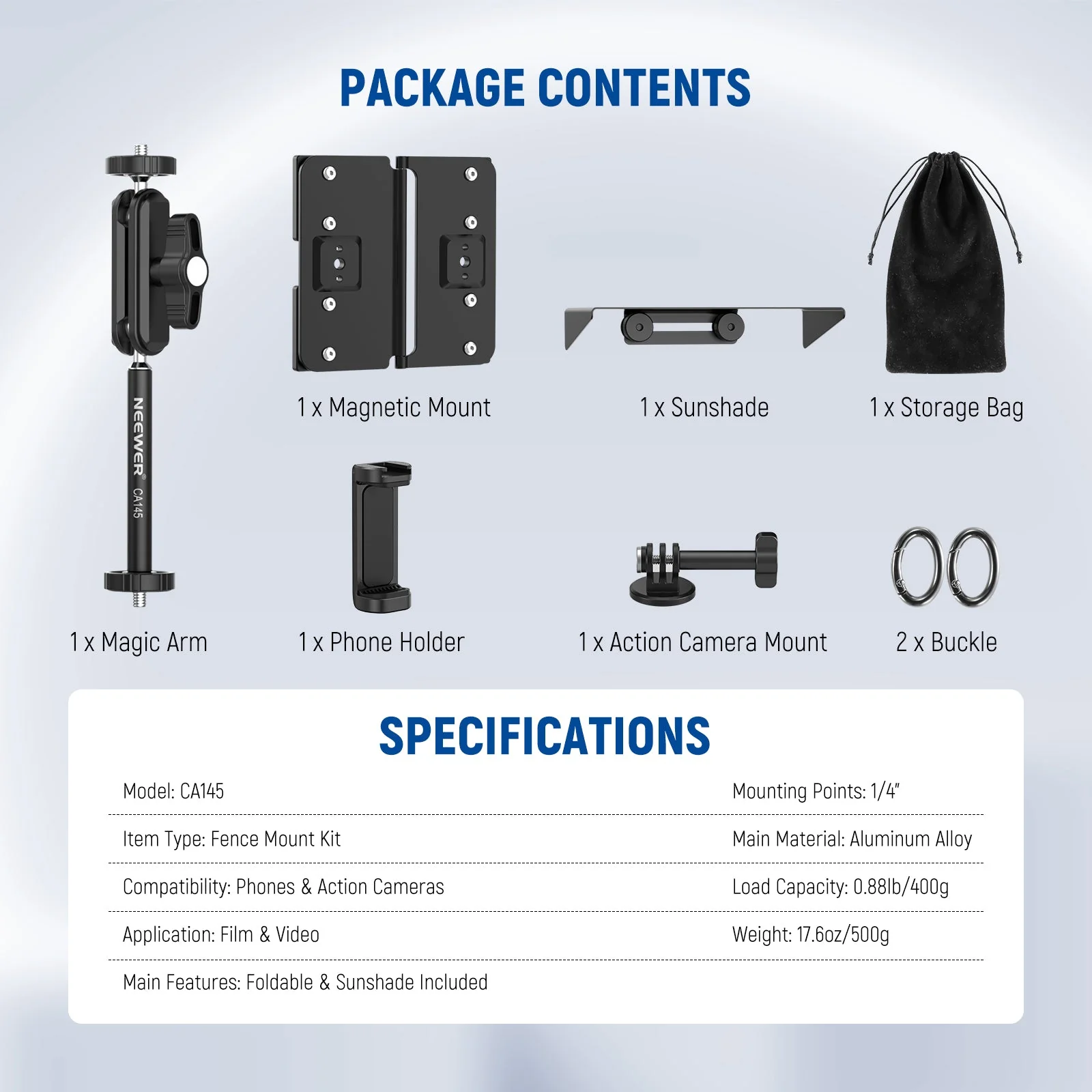 NEEWER CA145 Magnetic Fence Mount Kit For Phones & Action Cameras - Image 9