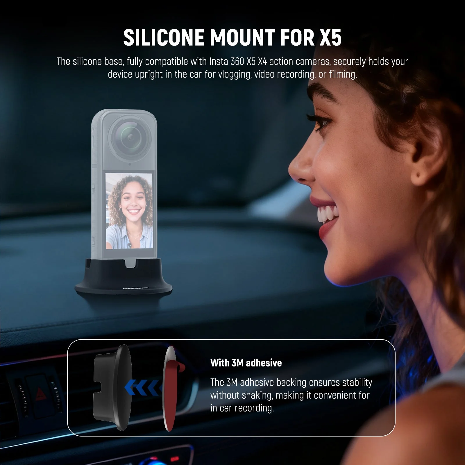 NEEWER CA157 Desktop Car Mount Silicone Base for Insta360 X5/X4 - Image 2