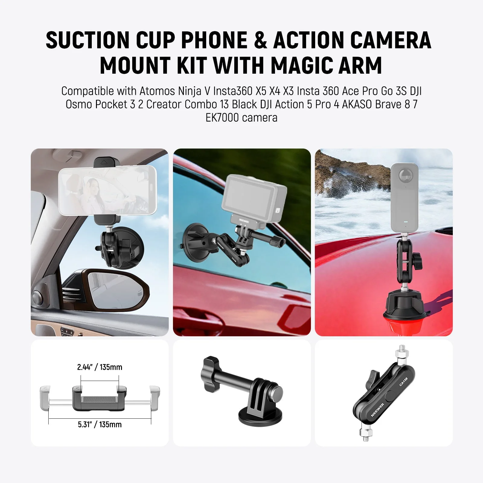NEEWER CA158 Suction Cup Phone Holder & Camera Mount Kit - Image 2
