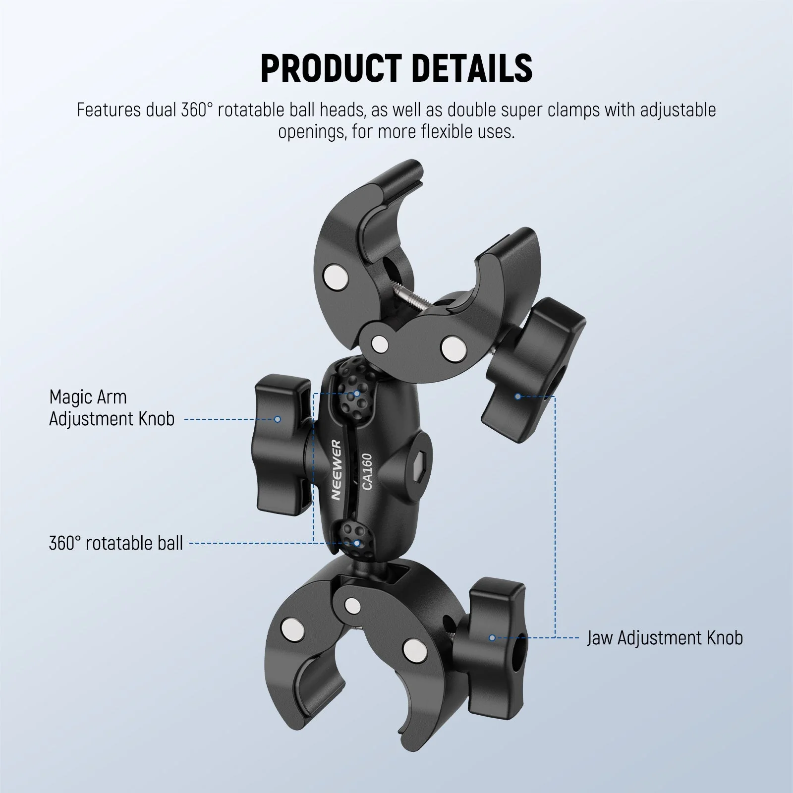 NEEWER CA160 Double Super Clamp Mount with Magic Arm - Image 2