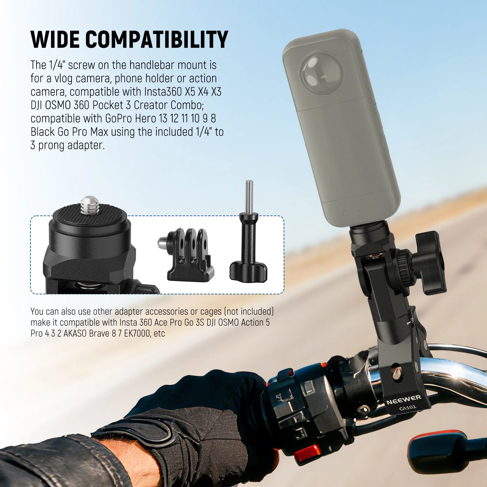NEEWER CA161 Motorcycle Action Camera Clamp Mount - Image 2