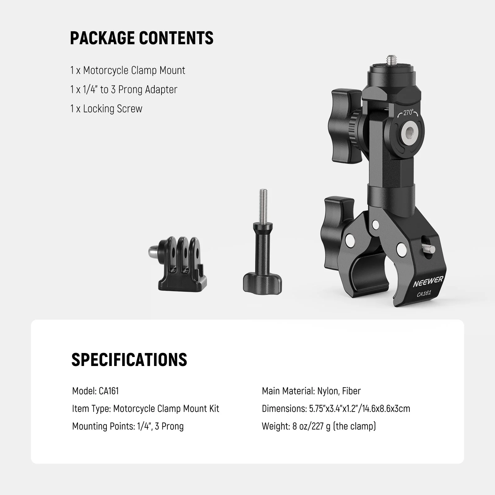NEEWER CA161 Motorcycle Action Camera Clamp Mount - Image 7