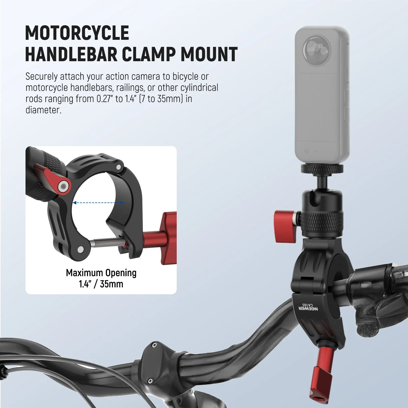 NEEWER CA165 Motorcycle Bike Handlebar Mount For Action Cameras - Image 4