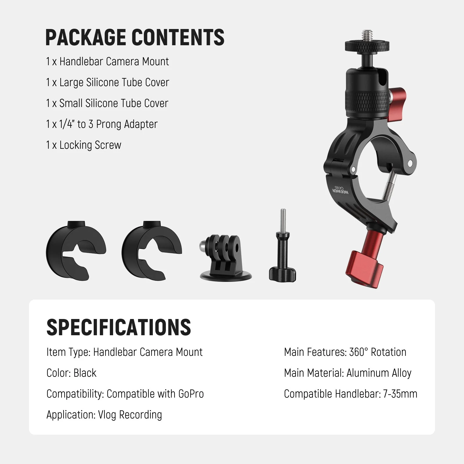 NEEWER CA165 Motorcycle Bike Handlebar Mount For Action Cameras - Image 8