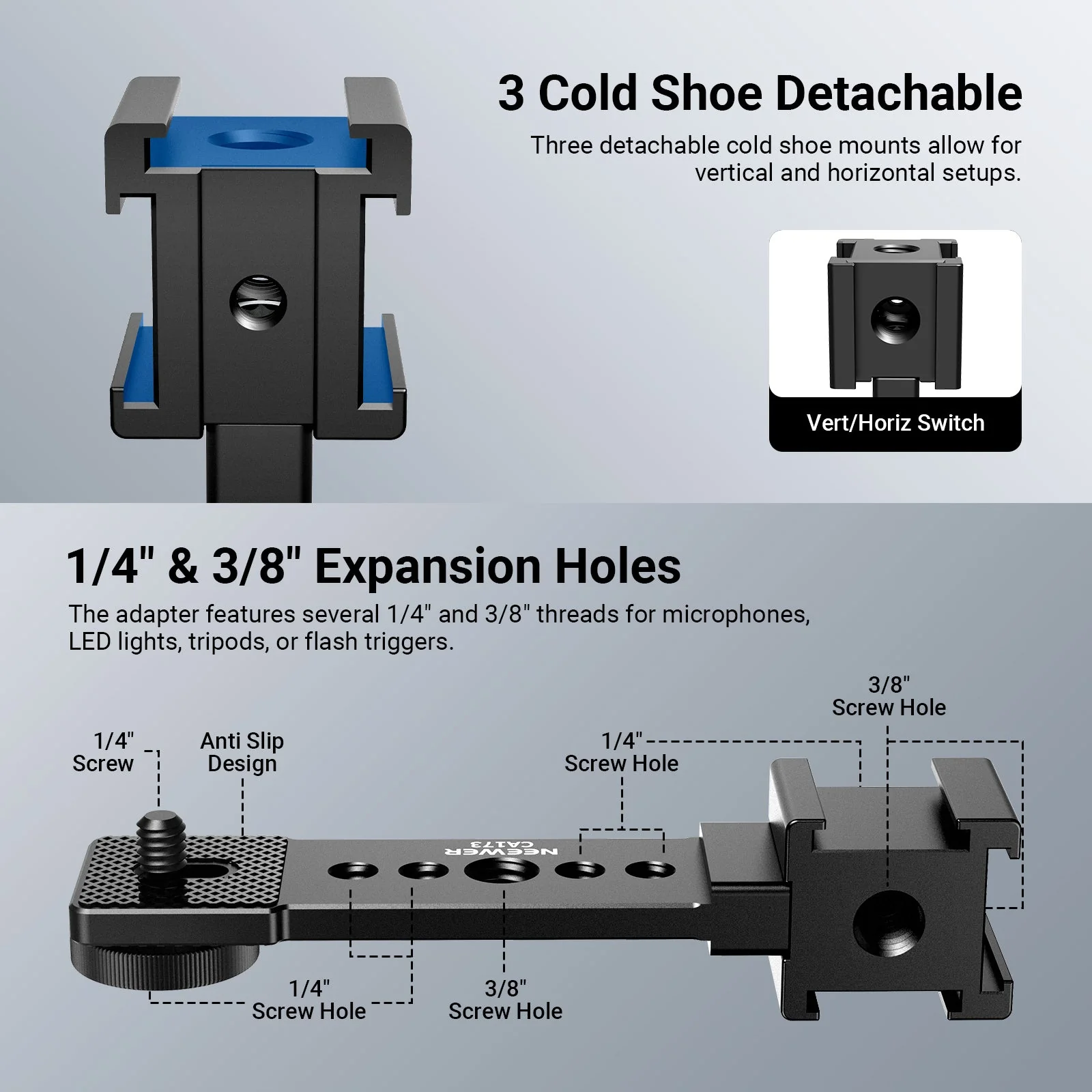 NEEWER CA173 Triple Cold Shoe Mount Plate - Image 2