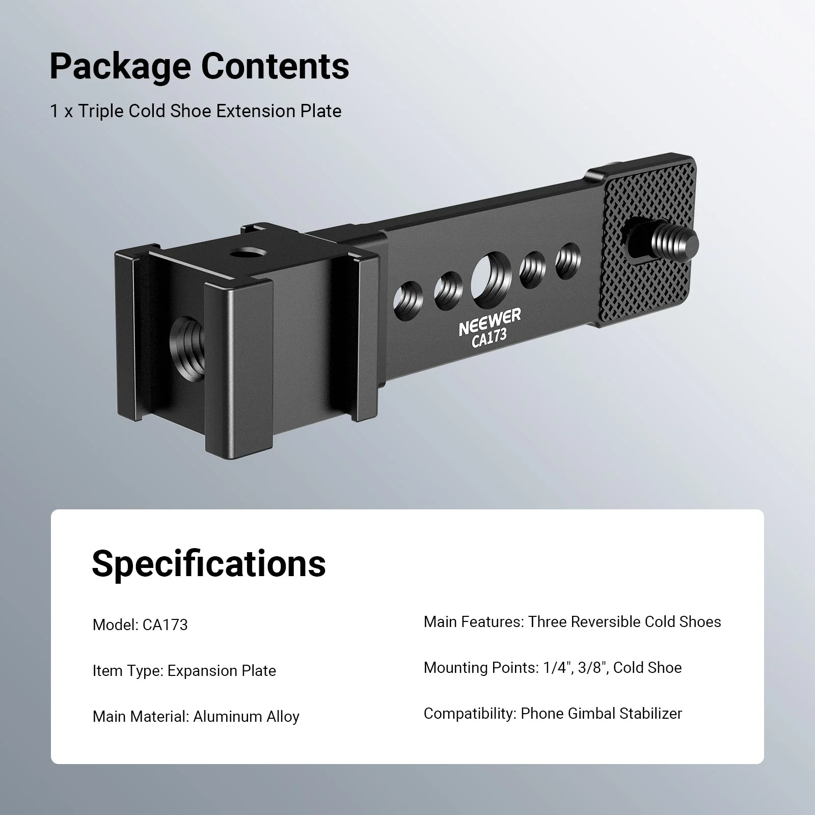 NEEWER CA173 Triple Cold Shoe Mount Plate - Image 7