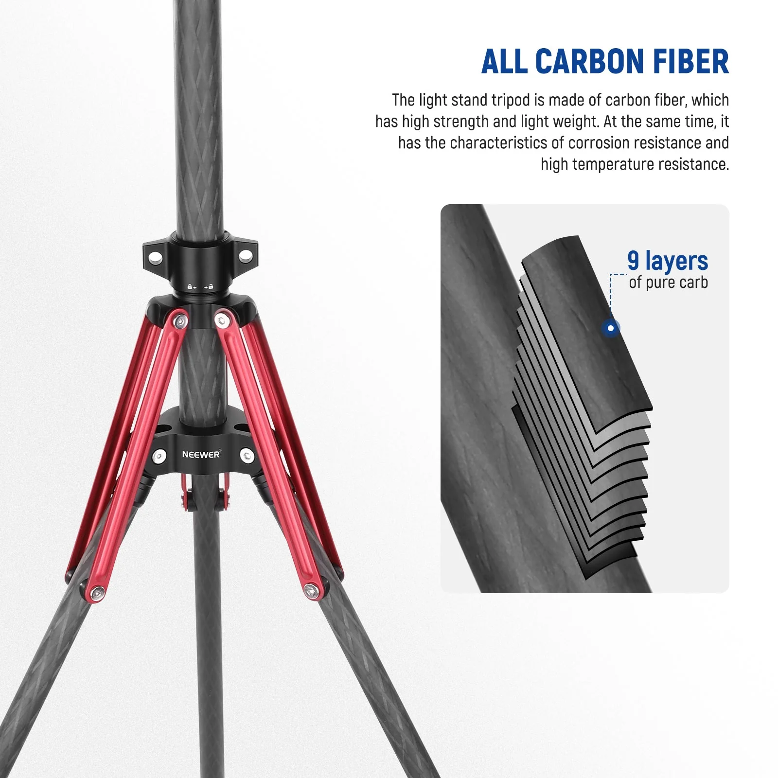 NEEWER ST210R 220cm Carbon Fiber Light Stand with 180° Reversible Legs - Image 2