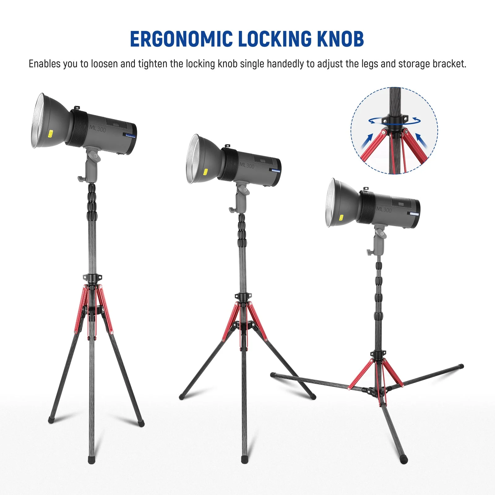 NEEWER ST210R 220cm Carbon Fiber Light Stand with 180° Reversible Legs - Image 7
