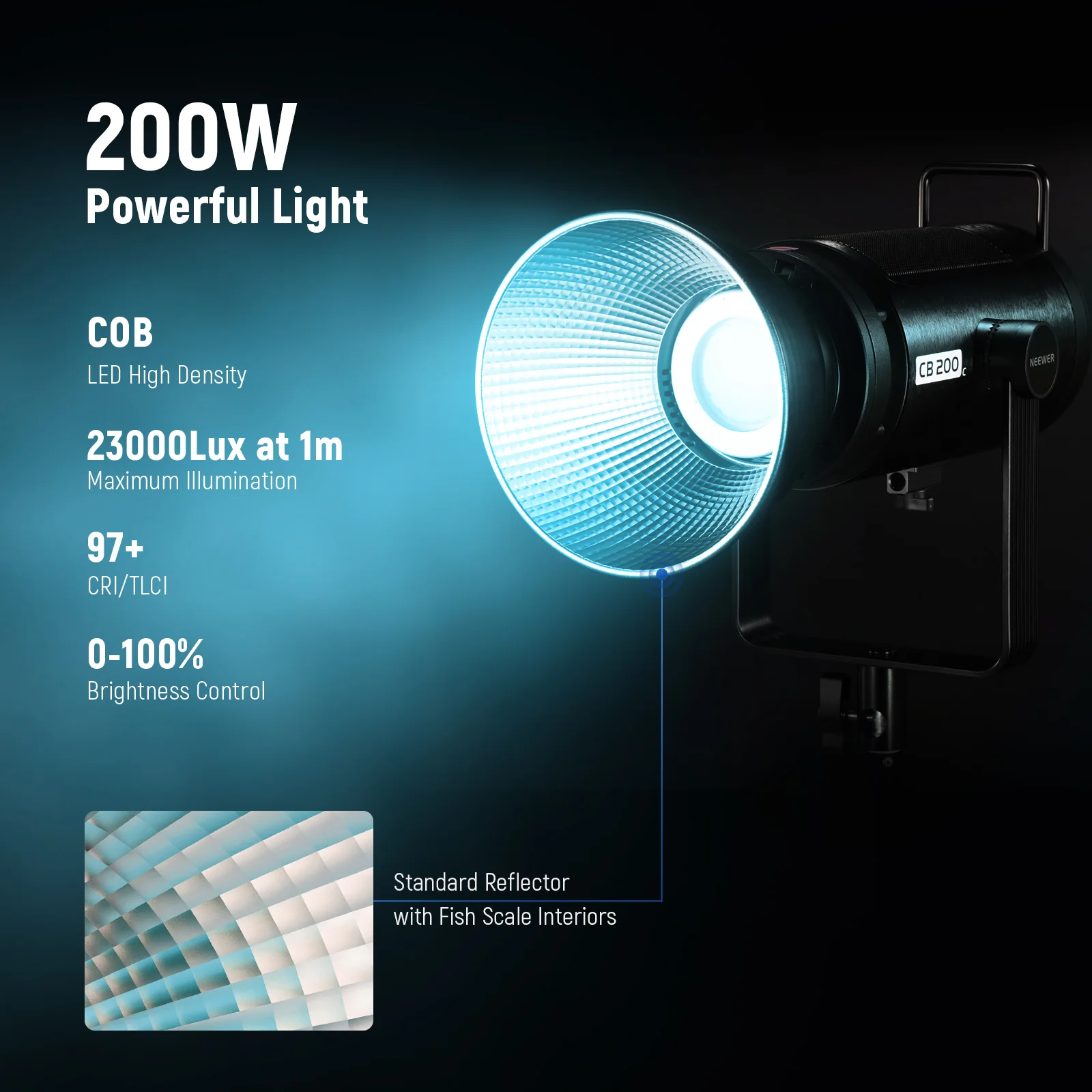 NEEWER CB200C 200W 23000lux/m RGB COB LED Video Light - Image 7