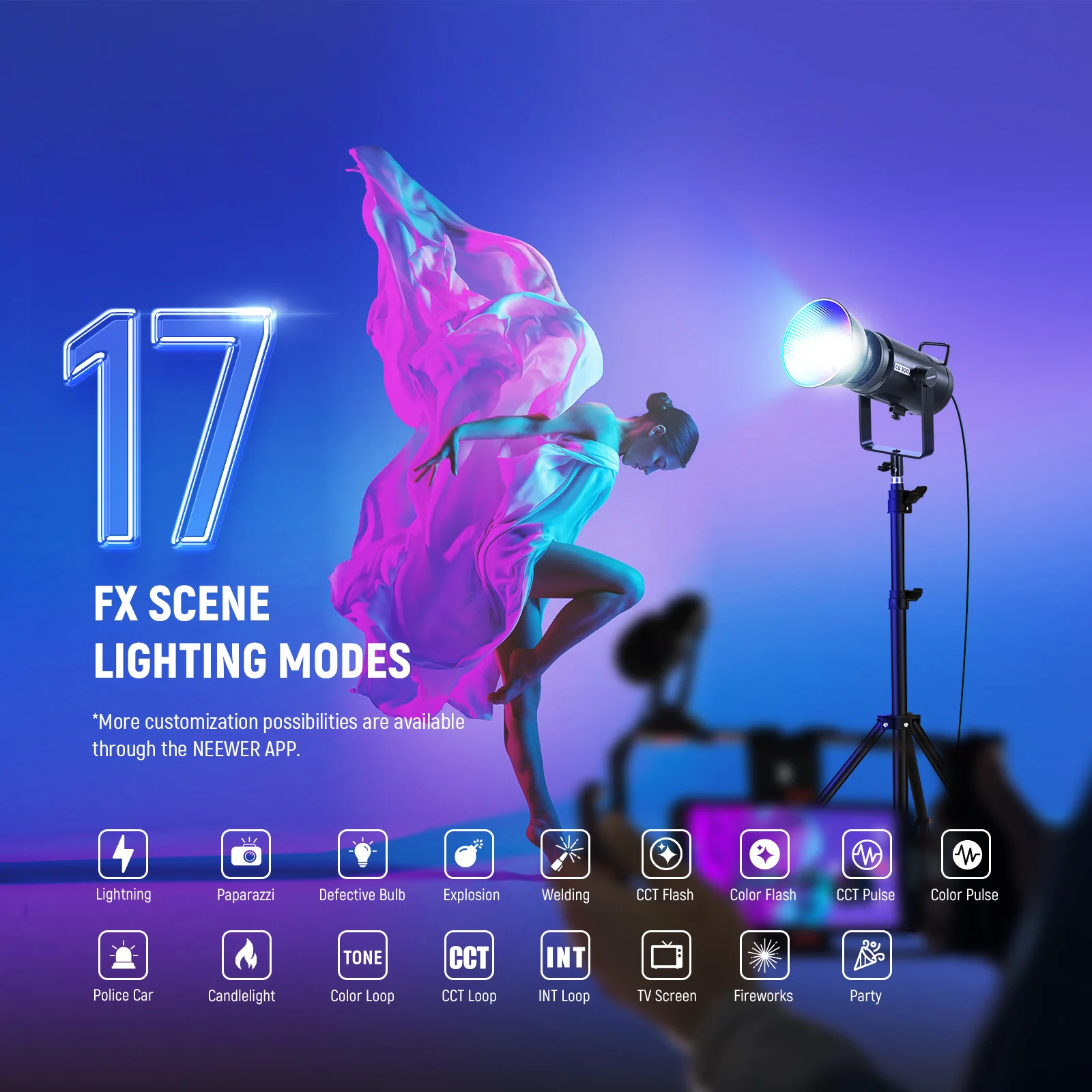 NEEWER CB300C 300W Output RGBWW LED Video Light - Image 6