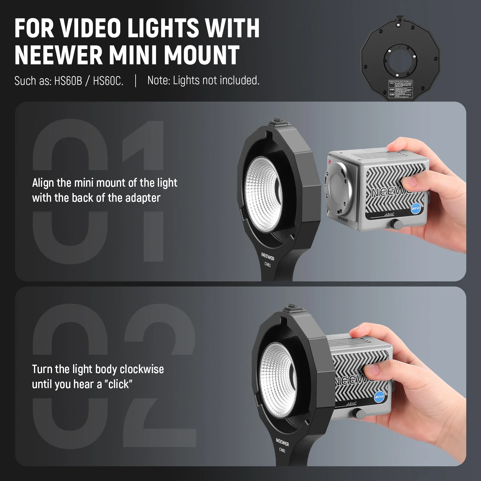 NEEWER CHB1 Bowens Mount Adapter Holder for HS60/HB60 Handheld Video Light - Image 2
