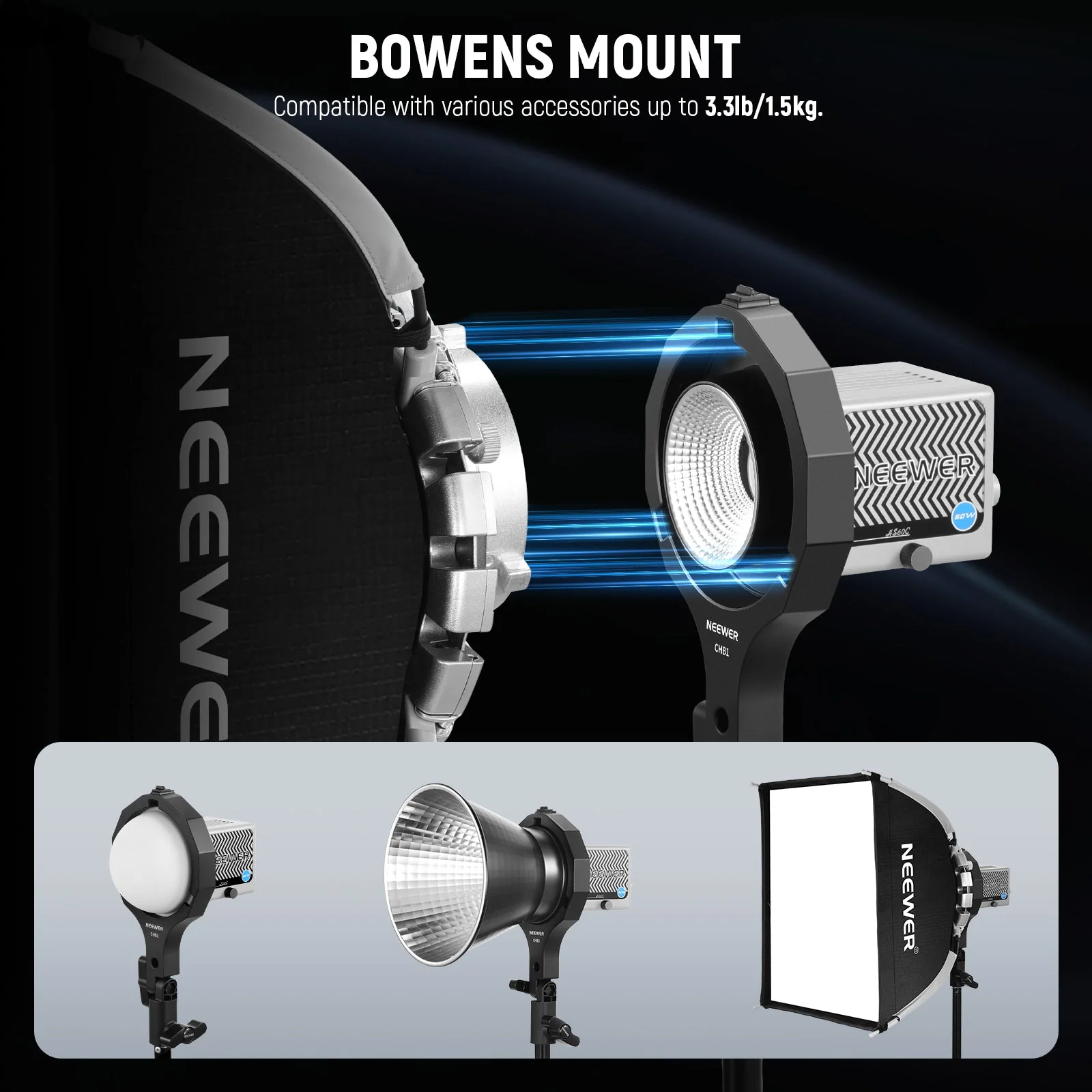 NEEWER CHB1 Bowens Mount Adapter Holder for HS60/HB60 Handheld Video Light - Image 3